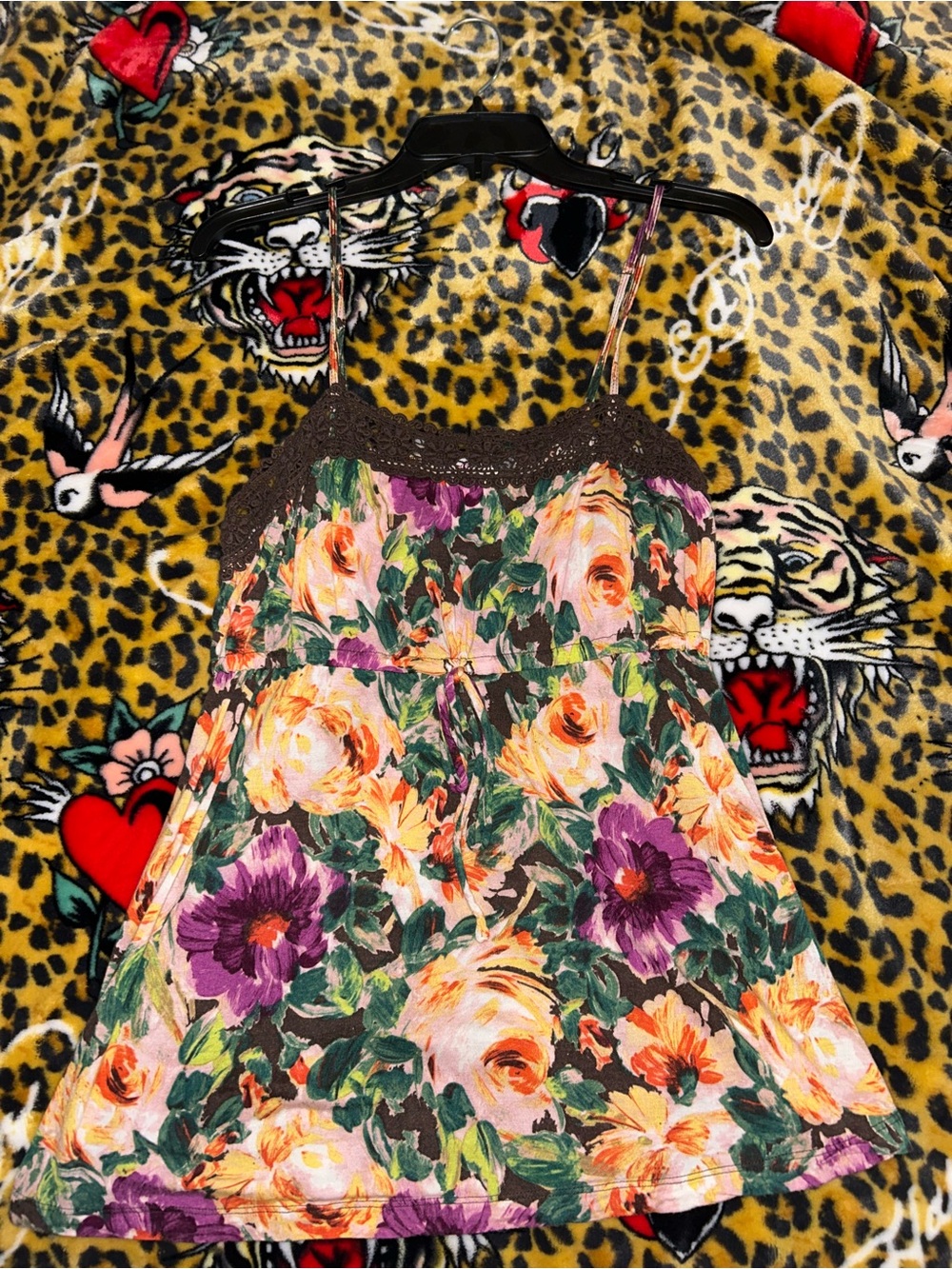 Candies Floral Spaghetti-Strap Tank Top - Brown & Purple